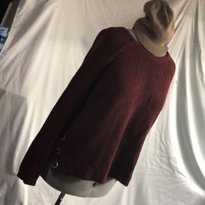 Cozy knitted burgundy Sweater laced up at hips Knitted sweater, long sleeve